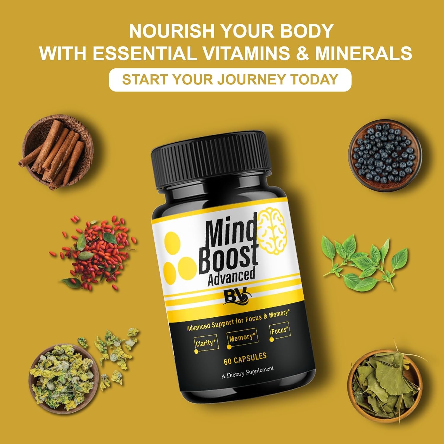 BLUE VIBE Mind Boost Premium Health & Wellness Nootropic Supplement, MindBoost Advanced All Natural Health Management & Overall Wellness Support Supplement Formula Pills (2 Pack - 120 Capsules) - Image 3