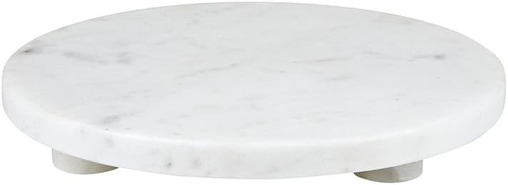 Santa Barbara Design Studio Marble Serving Board Strong Stone Round Footed Tray, 10" Diameter, White