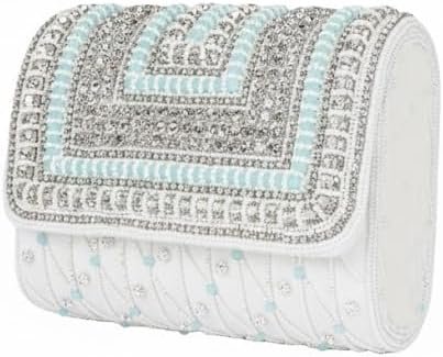 Handmade Beaded Crystal Evening Clutch with Magnetic Flap Closure for Women | Handcrafted Beaded, Crystal Embellished, Magnetic Flap Close, Lightweight Design, Fits Phone & Cards, Party & Wedding Use