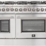 FORNO Galiano Dual Fuel 48" Inch. Freestanding Range 8 Sealed Brass Burners Cooktop - 6.58 Cu. Ft. Double Convection Electric Oven - Stainless Steel Stove Range Heavy Duty Cast Iron Grates