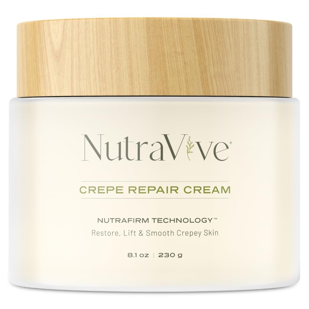 NutraVive Crepe Repair Cream – Anti-Aging Treatment - 8.1 Oz – Restore, Lift, Tighten & Smooth – Collagen Boosting Body, Neck & Face - Crepey Skin Cream for Aging Skin