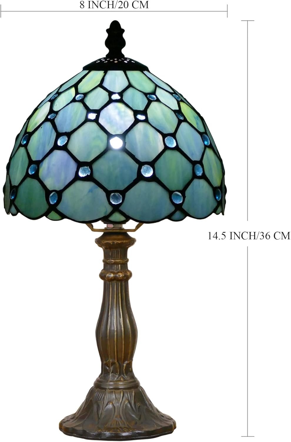 Small Tiffany Lamp Mini Stained Glass Table Lamp Sea Blue Pearl Style Bedside Accent Lamp Memory Sympathy 8X14.5 Inch - Image 3