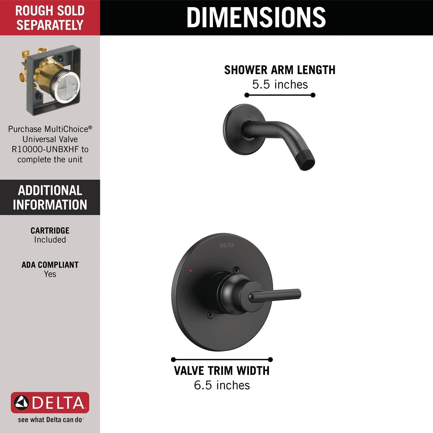 Delta Faucet Trinsic 14 Series Single-Function Shower Faucet Trim Kit, Matte Black T14259-BLLHD (Shower Head and Valve Sold Separately) - Image 3