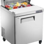 JINSONG 27" Stainless Steel Sandwich & Salad Prep Table, Commercial Refrigerated Food Prep Station with Cutting Board & 8 Pans, 7.4 cu. ft Fridge Salad Bar for Restaurants, Bars, Shops,delis