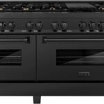 ZLINE 60 in. 7.4 cu. ft. Legacy Dual Fuel Range with 9 Burner Gas Cooktop and 2 Electric Convection Ovens in Black Stainless Steel (RAB-60)