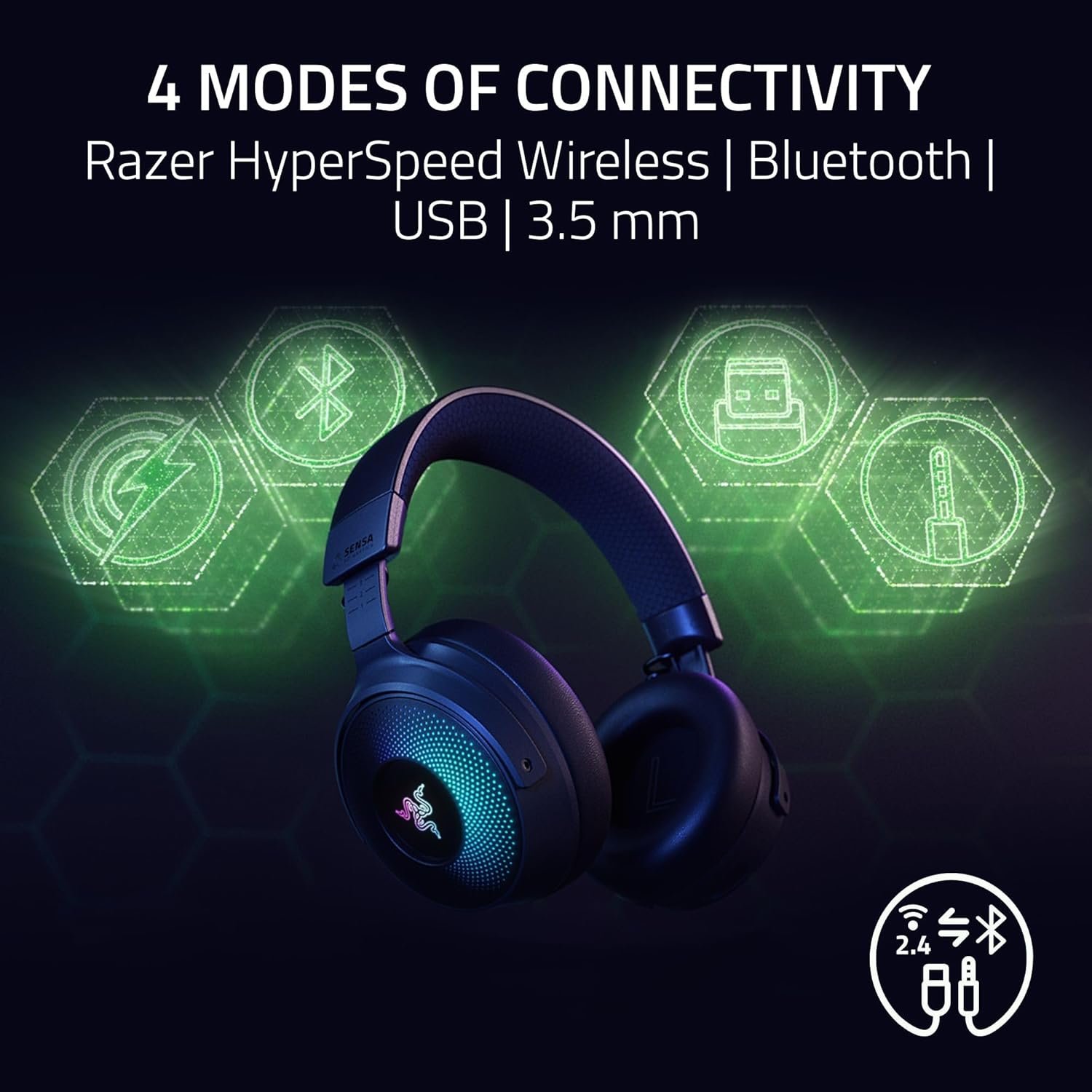 Razer Kraken V4 Pro Wireless Gaming Headset: OLED Control Hub - HD Haptics - 2.4GHz Wireless - Bluetooth - USB - 3.5 mm - Super Wideband Mic - For PC, Mac, PS5, Nintendo Switch, Steam Deck, Smartphone - Image 6