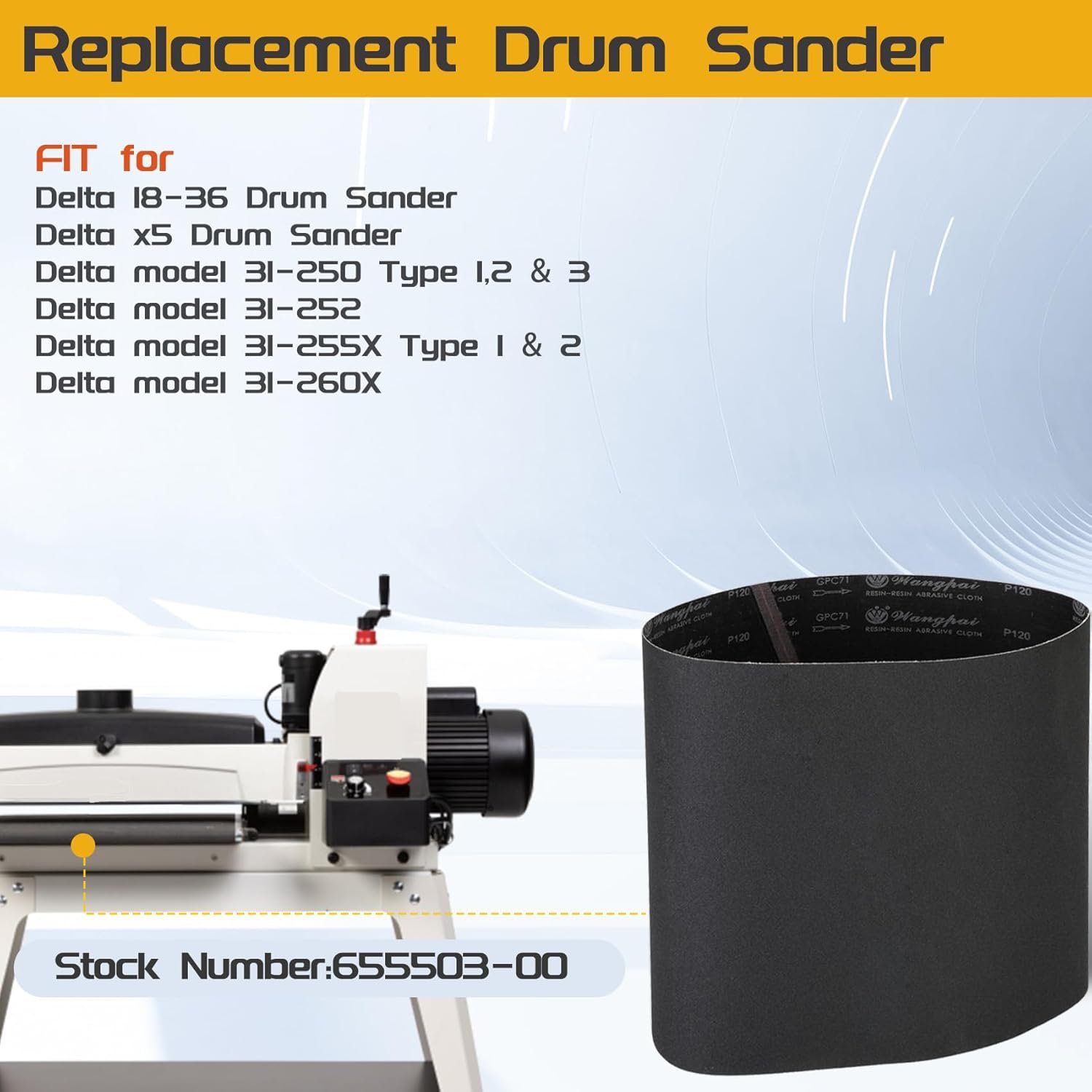 Drum Sander Conveyor Belt 120 Grit, 18" x 47-1/2" for Delta 18-36 Feed Belt and x5 Conveyor Belts, Fit for Delta 18-36 Drum Sander, Models 31-250, 31-252, 31-255X 31-260X - Image 4