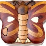 Butterfly Wooden Puzzle Box – Handcrafted Secret Compartment Keepsake, Exotic Natural Hardwood, Unique Jewelry or Trinket Storage