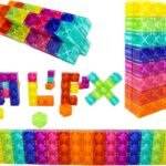 BrainSpark 48PCS Translucent Mulit-Color DigitBlocks Magnetic Building Blocks, Montessori Clear Magnet Cubes for Boys Girls Stacking Block Sets Ages 3-9