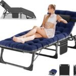 LILYPELLE Lounge Chair with Mattress, Heavy Duty Outside Lounge Chair Outdoor Portable Folding Lounge Chairs Sleeping Cots Bed for Camping, Pool, Beach, Patio