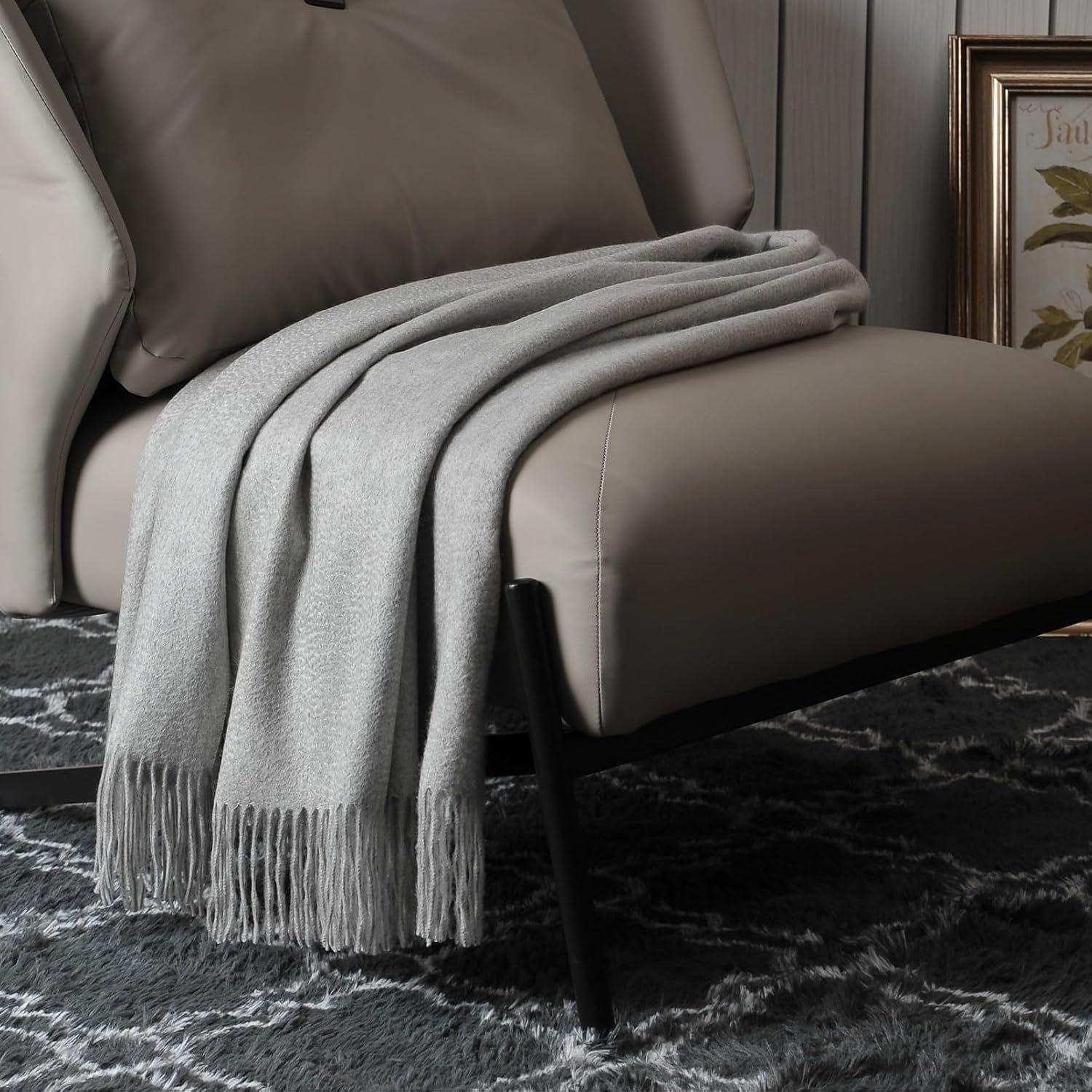 EP Mode 100% Pure Cashmere Throw Blanket for Sofa, Classic Design with Gift Box (Lt. Heather Grey) - Image 3
