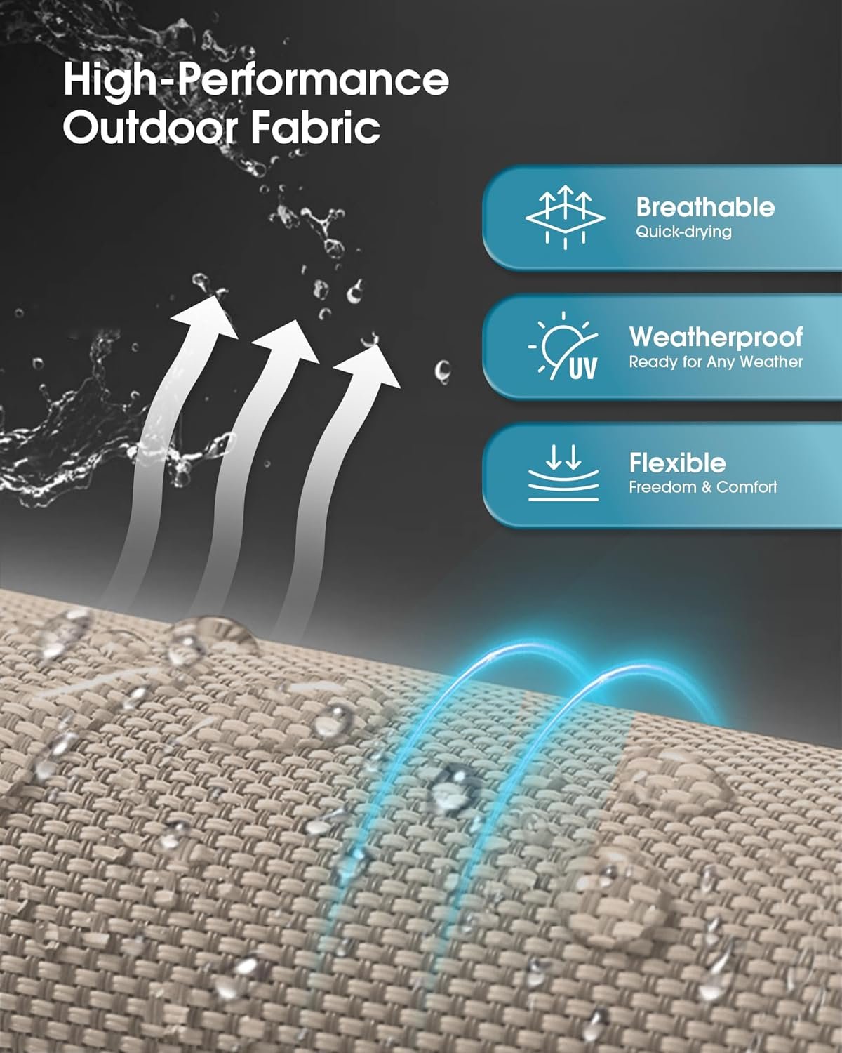 Ciokea Foldable Outdoor Lounge Chair, No Assembly Patio Chaise Lounge Outdoor with 5-Positions, Aluminum Pool Lounge Chair with Portable Design for Pool, Beach, Deck, Backyard, Khaki - Image 6