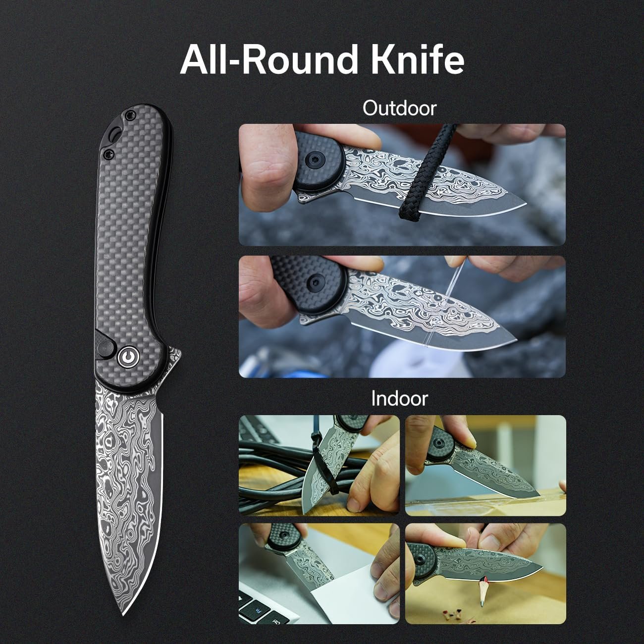 CIVIVI Elementum II Pocket Folding Knife, 2.96" Damascus Blade Utility Knife with Deep Carry Pocket Clip for EDC C18062PB-DS1 - Image 4