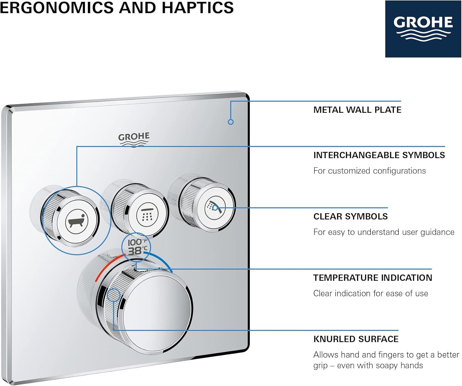 GROHE 29142000 Grohtherm Smart Thermostatic Trim With Control Module, Starlight Chrome - Image 6