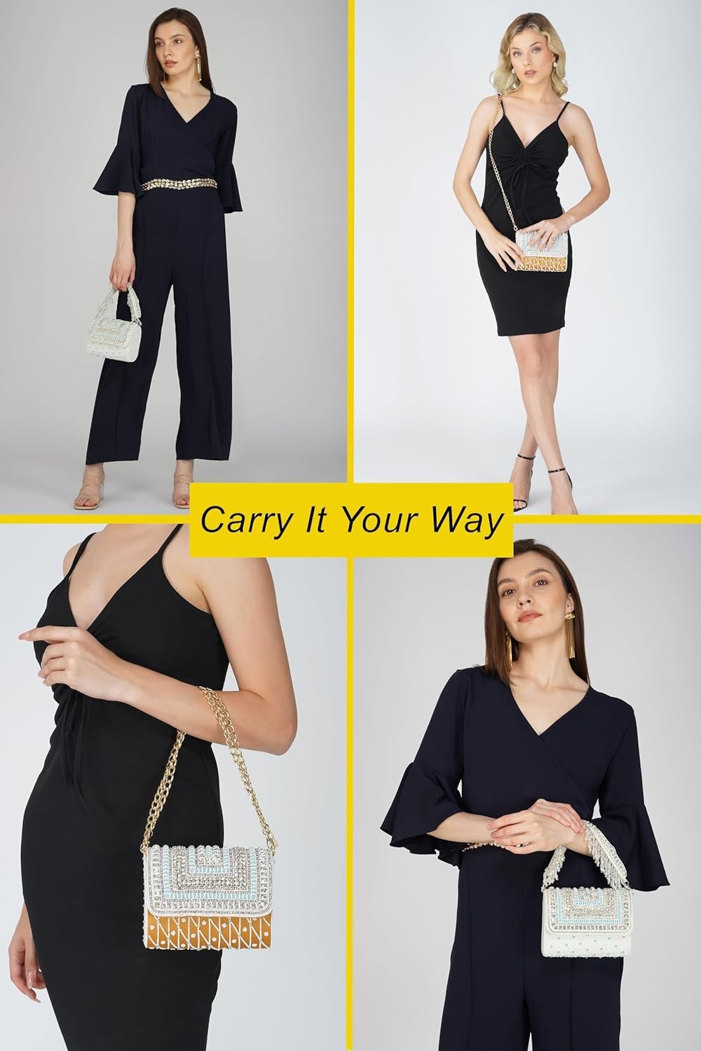 Handmade Beaded Crystal Evening Clutch with Magnetic Flap Closure for Women | Handcrafted Beaded, Crystal Embellished, Magnetic Flap Close, Lightweight Design, Fits Phone & Cards, Party & Wedding Use - Image 4