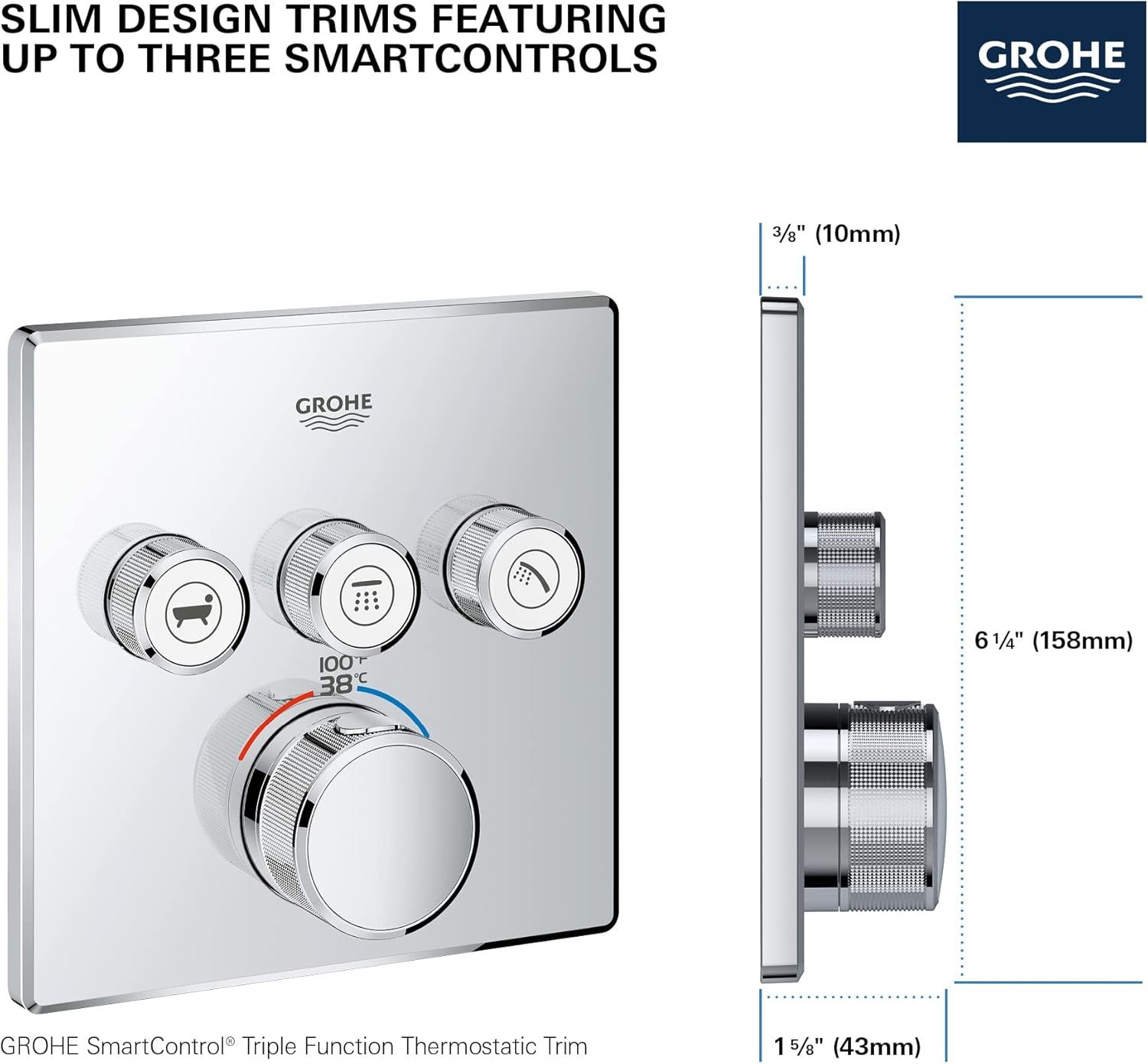 GROHE 29142000 Grohtherm Smart Thermostatic Trim With Control Module, Starlight Chrome - Image 4