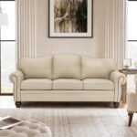 Classic 3-Seater Sofa with Premium Leather Upholstery, Stylish & Comfortable Sofa for Living Room or Office, Easy to Maintain & Long-Lasting Beige