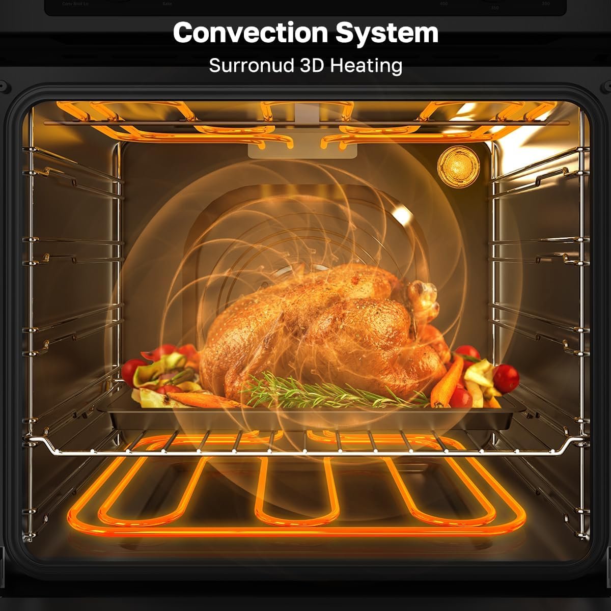 24 Inch Electric Wall Oven, ETL Certified, ThermoMate Built-in Oven with 2.6 Cu.ft Capacity, 9 Working Functions, Sensor Touch Control, Anti-Mistouch Knob, Stainless Steel - Image 6