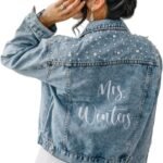 Custom Embroidered Bridal Denim Jacket, Women's Pearl Denim Jacket with Name,Made of Embroidery,Suitable for Bachelorette Party, Wedding,Honeymoon, Wedding Gift, Bridal Gift