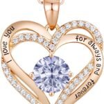 CDE Valentine's Day Gift Forever Love Heart Necklaces for Women, Wedding Anniversary, Birthday Mothers Christmas Day Gifts for Mom, Mother, Wife, S925 Silver Jewelry with Birthstone Pendant