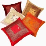 Indian Ethnic Hand Embroidery Decorative Silk Pillow Cushion Cover Set of 5 Pcs Size 16 X 16 Inches