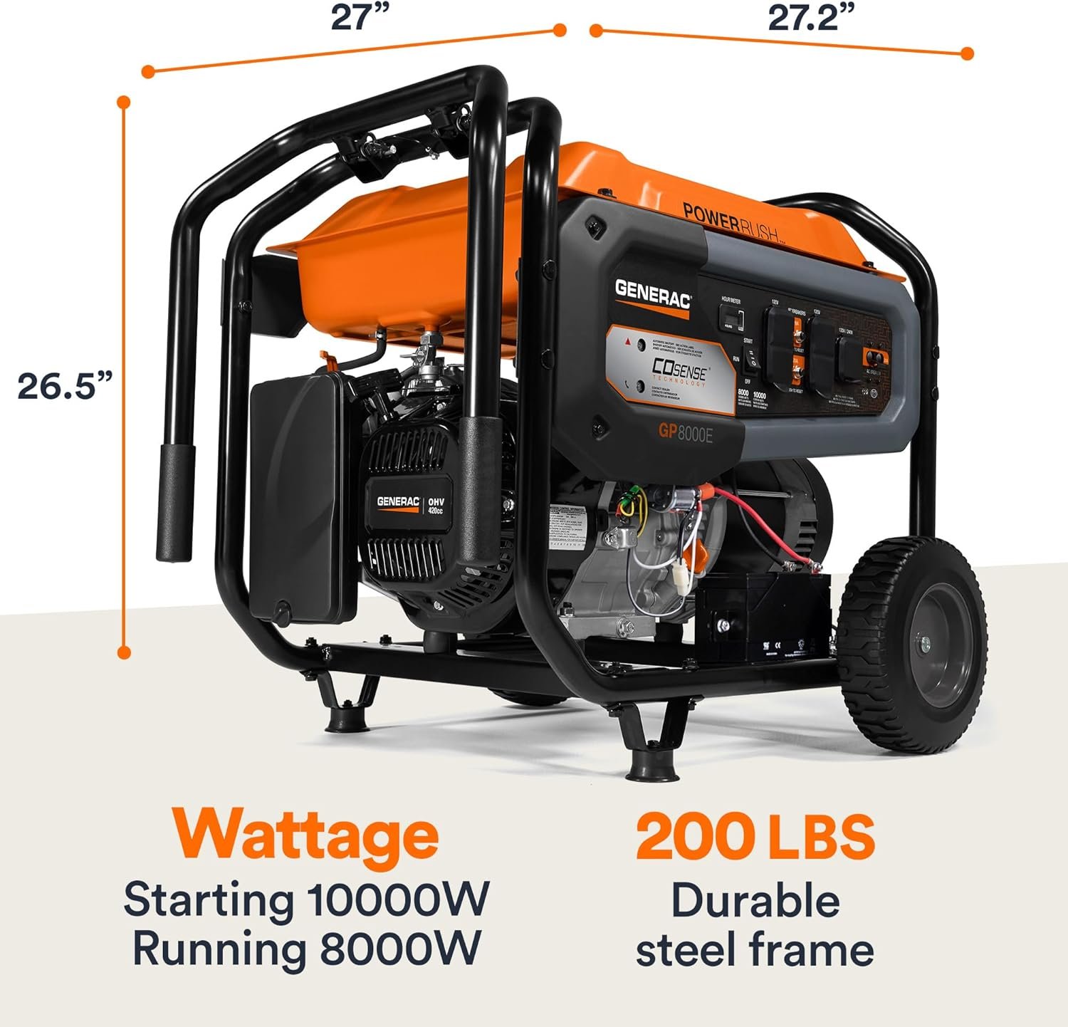 Generac 10,000 Starting Watt Portable Gas Generator - Electric Start - Home Backup or RV Ready - Heavy Duty Frame - Quiet, Long Runtime, Emergency Power - 49-State Compliant - Image 6