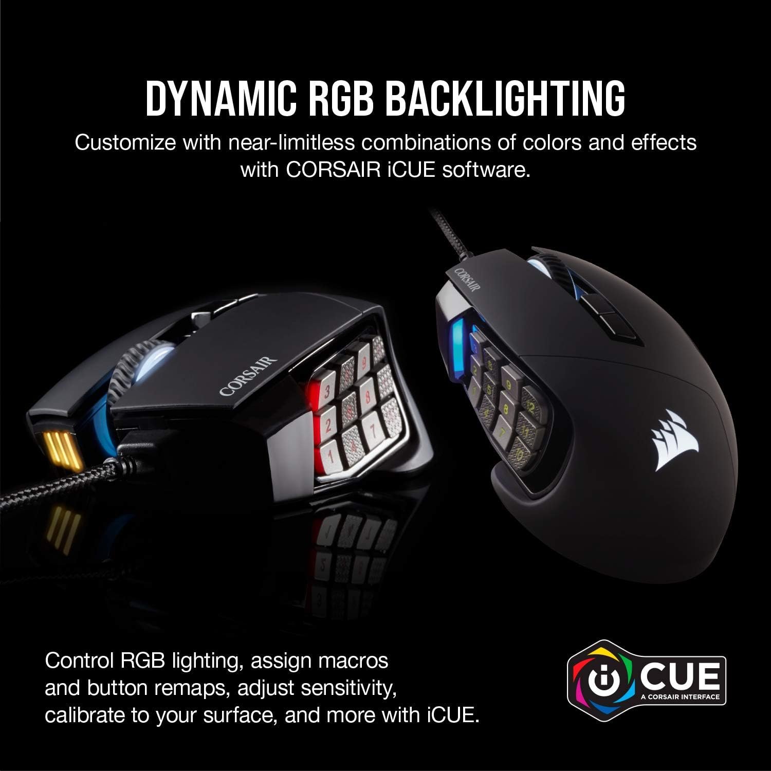 Corsair Scimitar RGB Elite Wired MOBA/MMO Gaming Mouse – 18,000 DPI – 17 Programmable Buttons – iCUE Compatible – PC, Mac, PS5, PS4, Xbox – Black - Image 7