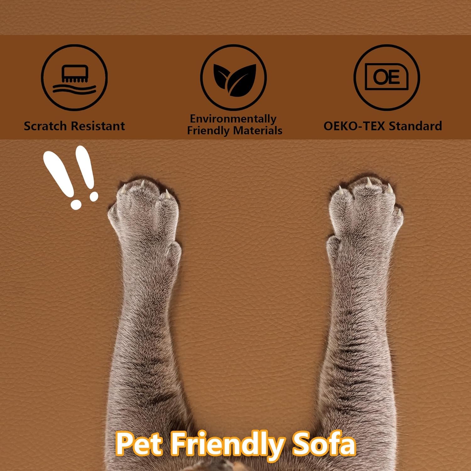 EASE MOOSE Brown Faux Leather Sectional Sofa,Leather Sectional Couch with Deep Seat,Extra Large U Shaped Couch,Oversized Modular Modern Scratch Resistant Sofas - Image 3