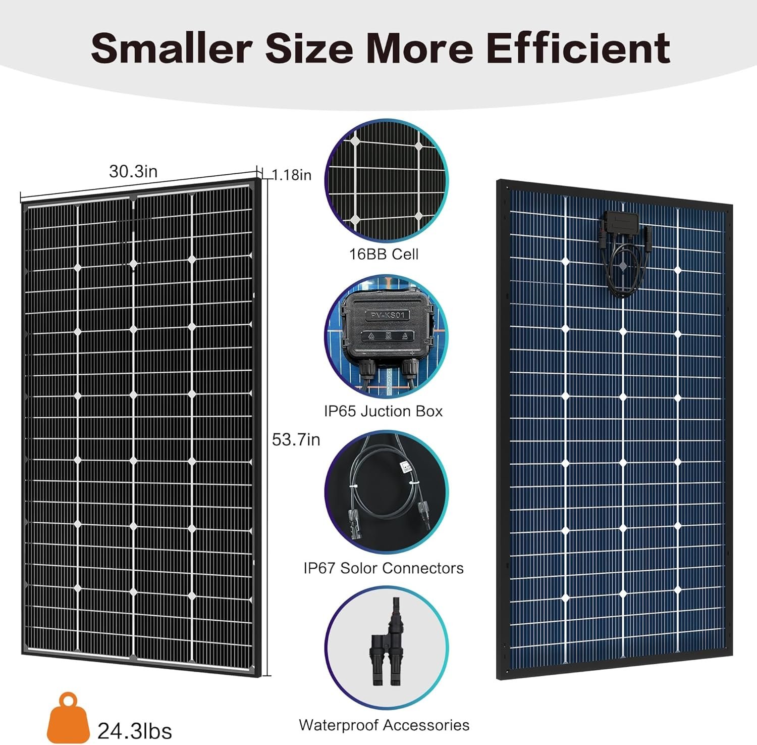 JJN Bifacial 200 Watt Solar Panel, 16BB N-Type 200W 12V 25% High Efficiency 200W Solar Panels, Monocrystalline Solar Module for RV Home Farm Trailer Camper Marine Off-Grid Solar System - Image 4