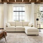 Tbfit 85" Convertible L Shaped Couch, Sectional Sofa for Living Room,Chenille Cloud Couch with Ottoman 4 Seat (Beige)