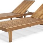 GDFStudio Outdoor Wooden Chaise Lounge, Set of 2 with Teak Finish