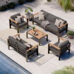 Aluminum Outdoor Patio Furniture Set with Coffee Table, 5 Piece Patio Conversation Sets with Washable Thick Cushions, Outdoor Sectional Furniture Set for Porch, Balcony, Deck, Yard, Graphite