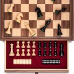 A&A 15 inch Walnut Wooden Chess Set with Storage Drawer, Triple Weighted Pieces, 3.0 inch King Height, Walnut & Maple Inlay, 2 Extra Queen, Classic 2 in 1 Chess and Checkers Board Game