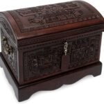 NOVICA Tooled Leather And Wood Handcrafted Treasure Chest Jewelry Box With Organizer Tray, 'Inca Domain'