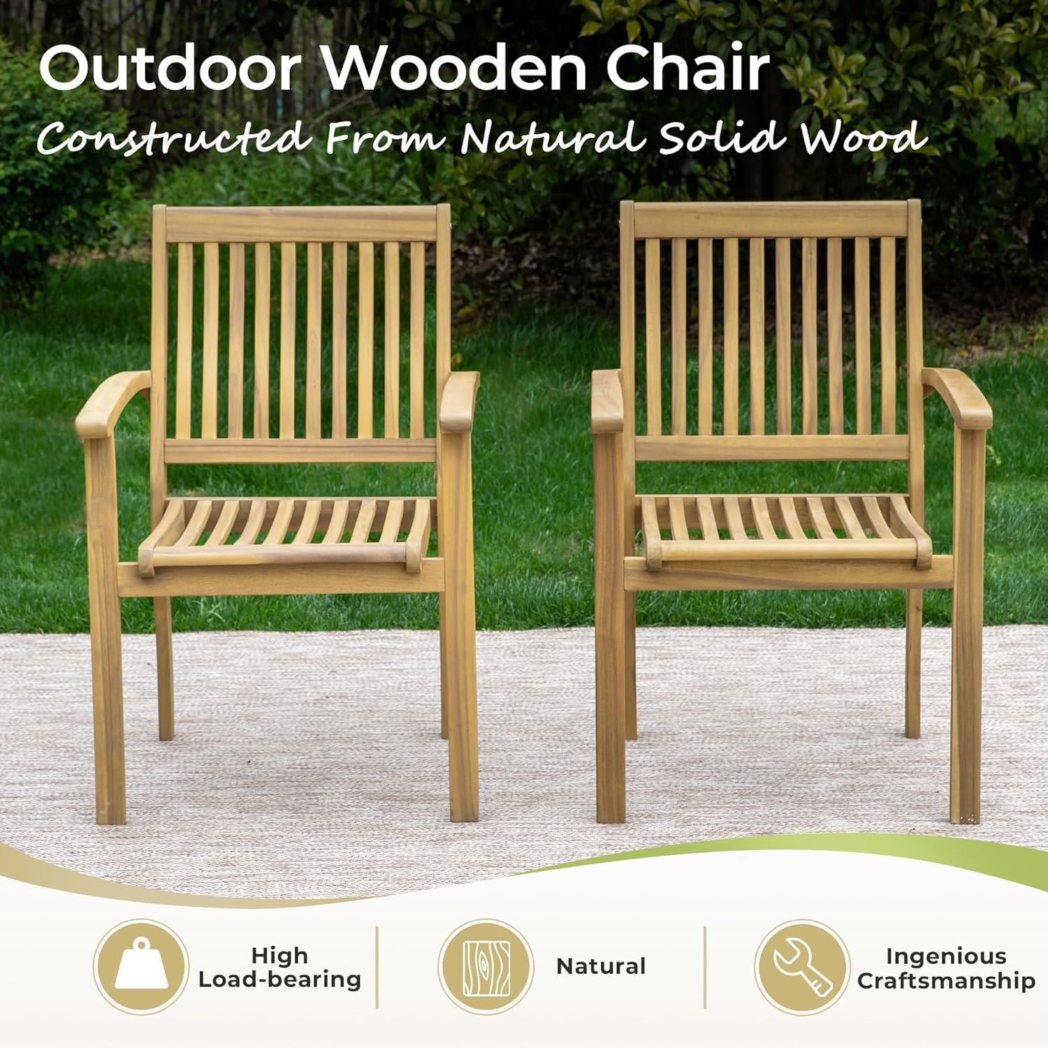 Acacia Wood Outdoor Dining Set, 7 Pieces Patio Dining Table and Chairs Set, Expandable Dining Table(1.97" Umbrella Hole) and 6 Wooden Chairs, Patio Furniture Set for Deck Poolside Backyard - Image 7