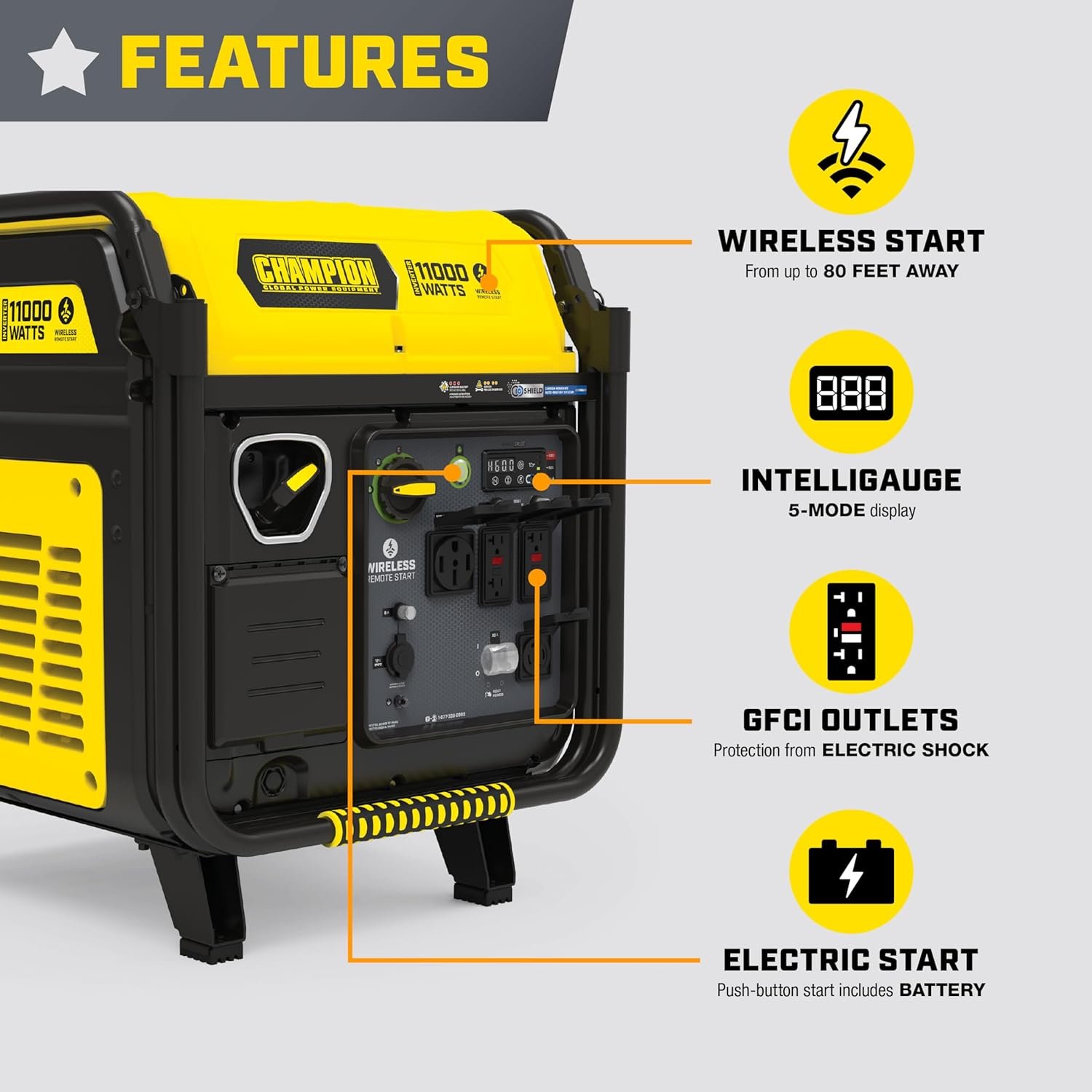 Champion Power Equipment 11,000-Watt Wireless Remote Start Home Backup Portable Inverter Generator with Quiet Technology and CO Shield - Image 4