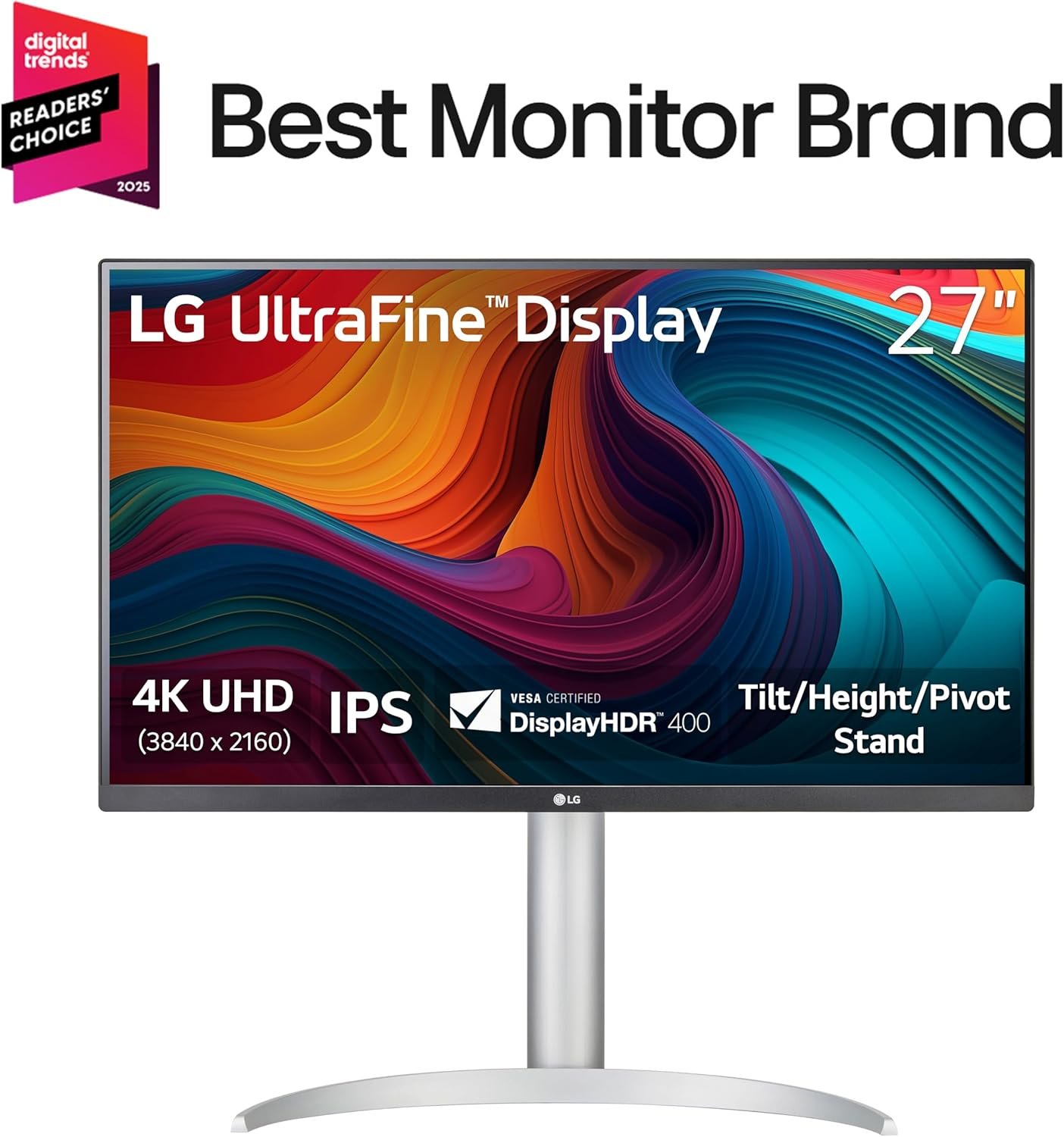LG 27UP650K-W 27-inch Ultrafine 4K UHD (3840 x 2160) IPS Computer Monitor, 60Hz, 5ms, DisplayHDR 400, Reader Mode, Flicker Safe, HDMI, DisplayPort, Tilt/Height/Pivot Adjustable Stand, White - Image 2