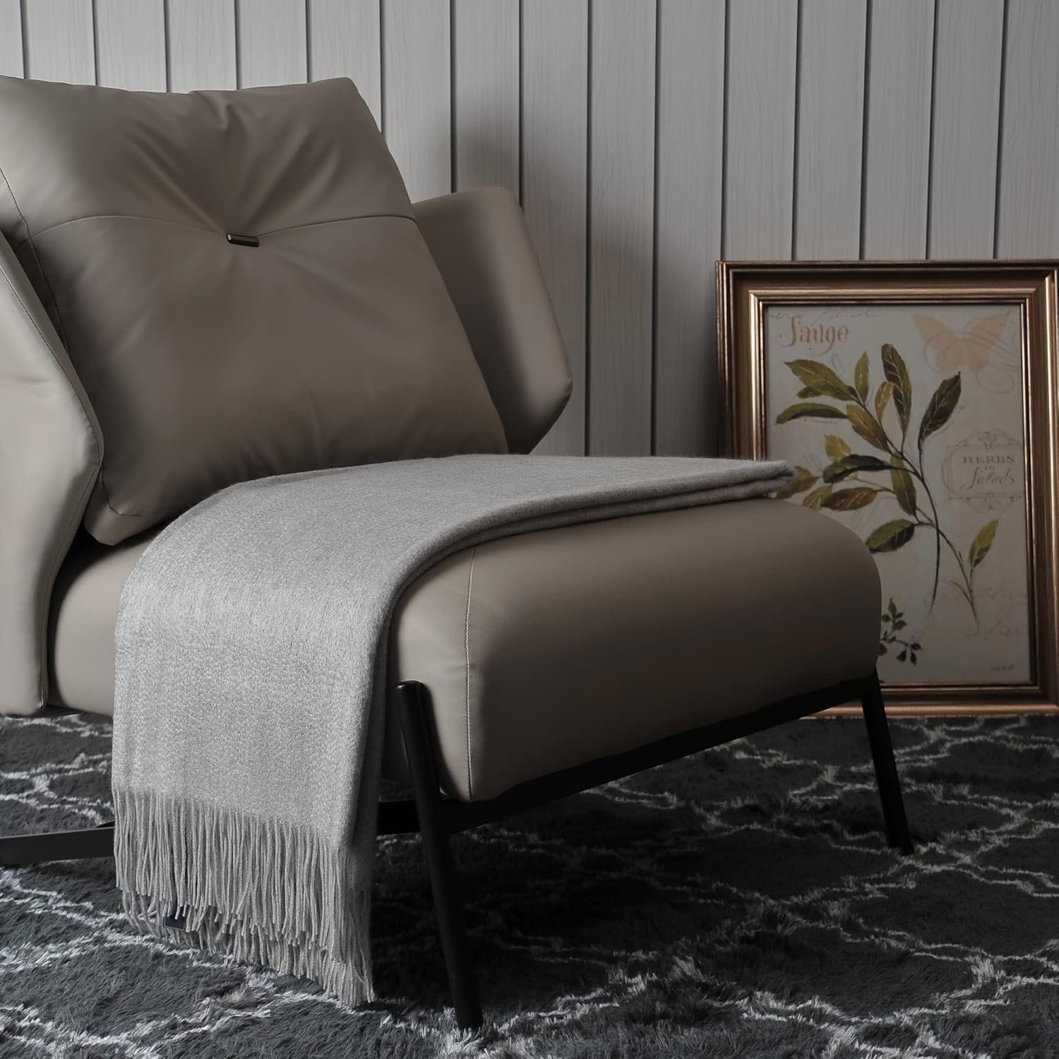 EP Mode 100% Pure Cashmere Throw Blanket for Sofa, Classic Design with Gift Box (Lt. Heather Grey) - Image 2