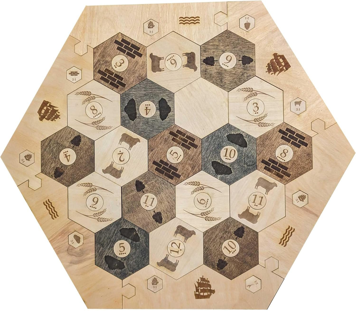 Custom Wood Settler Game Board - 2-4 Players | Main Board Natural Frame | Compatible with Settler's of Catan