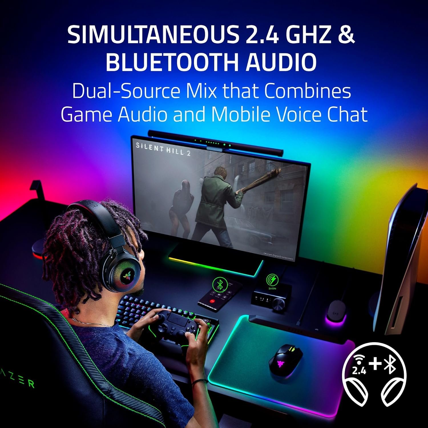Razer Kraken V4 Pro Wireless Gaming Headset: OLED Control Hub - HD Haptics - 2.4GHz Wireless - Bluetooth - USB - 3.5 mm - Super Wideband Mic - For PC, Mac, PS5, Nintendo Switch, Steam Deck, Smartphone - Image 11