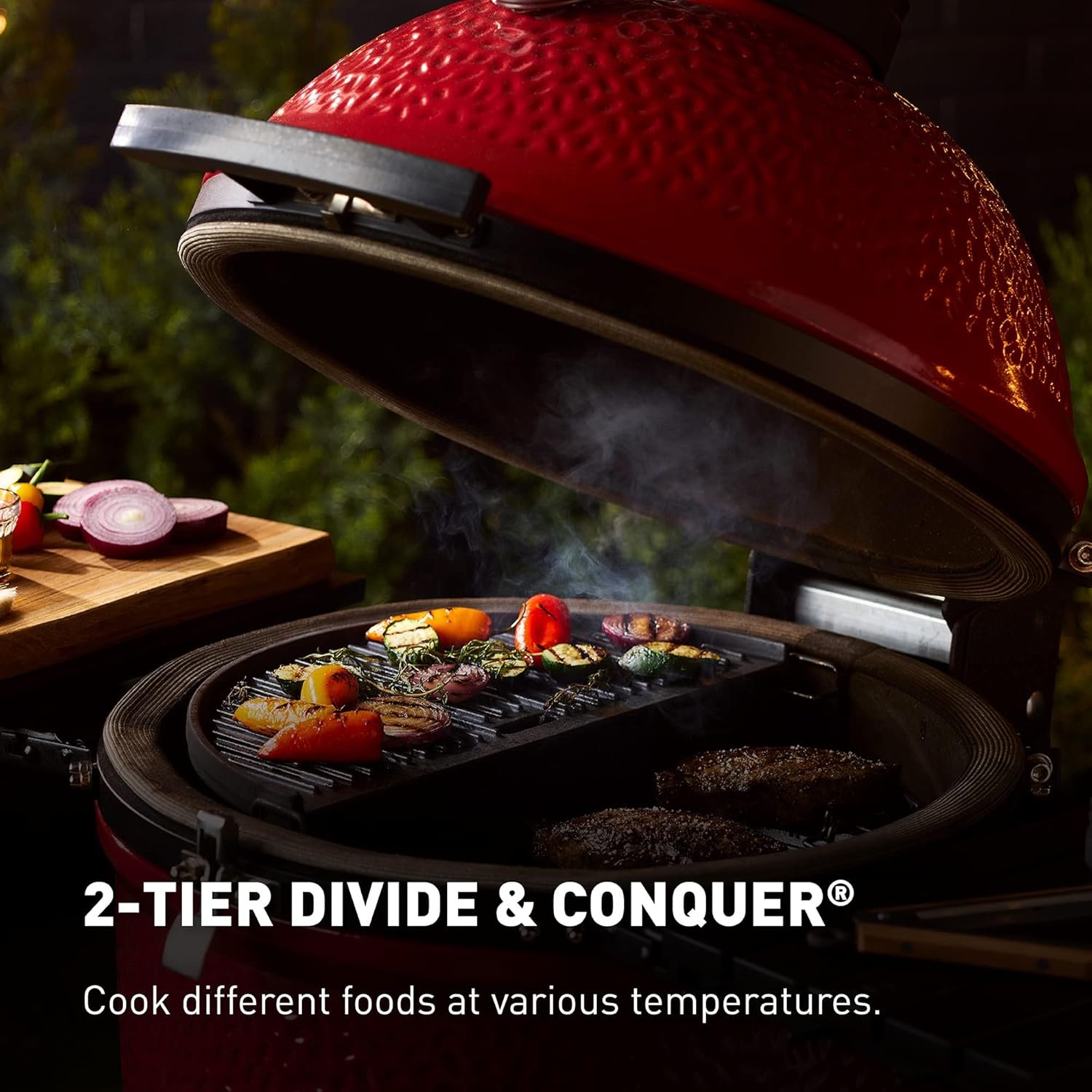 Kamado Joe Classic Joe Series II 18-inch Ceramic Charcoal Grill and Smoker with Cart, Side Shelves, Stainless Steel Grates and 250 Cooking Square Inches in Red, Model KJ-23RHC - Image 4