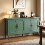 RoyalCraft 59" Buffet Cabinet with Storage, Vintage Sideboard with Adjustable Shelves & Carved Handle, Mid Century Modern Painted Credenza Coffee Bar for Kitchen, Dining Room, Forest Green