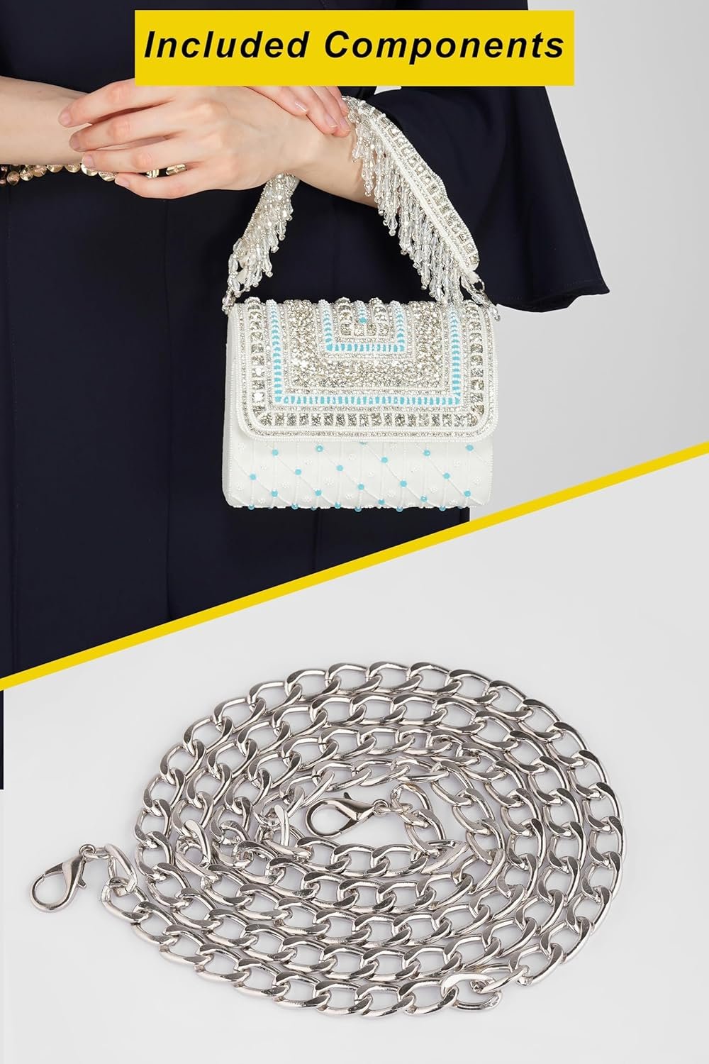 Handmade Beaded Crystal Evening Clutch with Magnetic Flap Closure for Women | Handcrafted Beaded, Crystal Embellished, Magnetic Flap Close, Lightweight Design, Fits Phone & Cards, Party & Wedding Use - Image 8