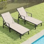Outdoor Chaise Lounge Set of 2, Never-Rust Aluminum Patio Lounge Chairs with 3D Ultra-Thick Textilene, 6-Position Adjustable Backrest Pool Loungers for Sunbathing, Poolside, Beach, Lawn